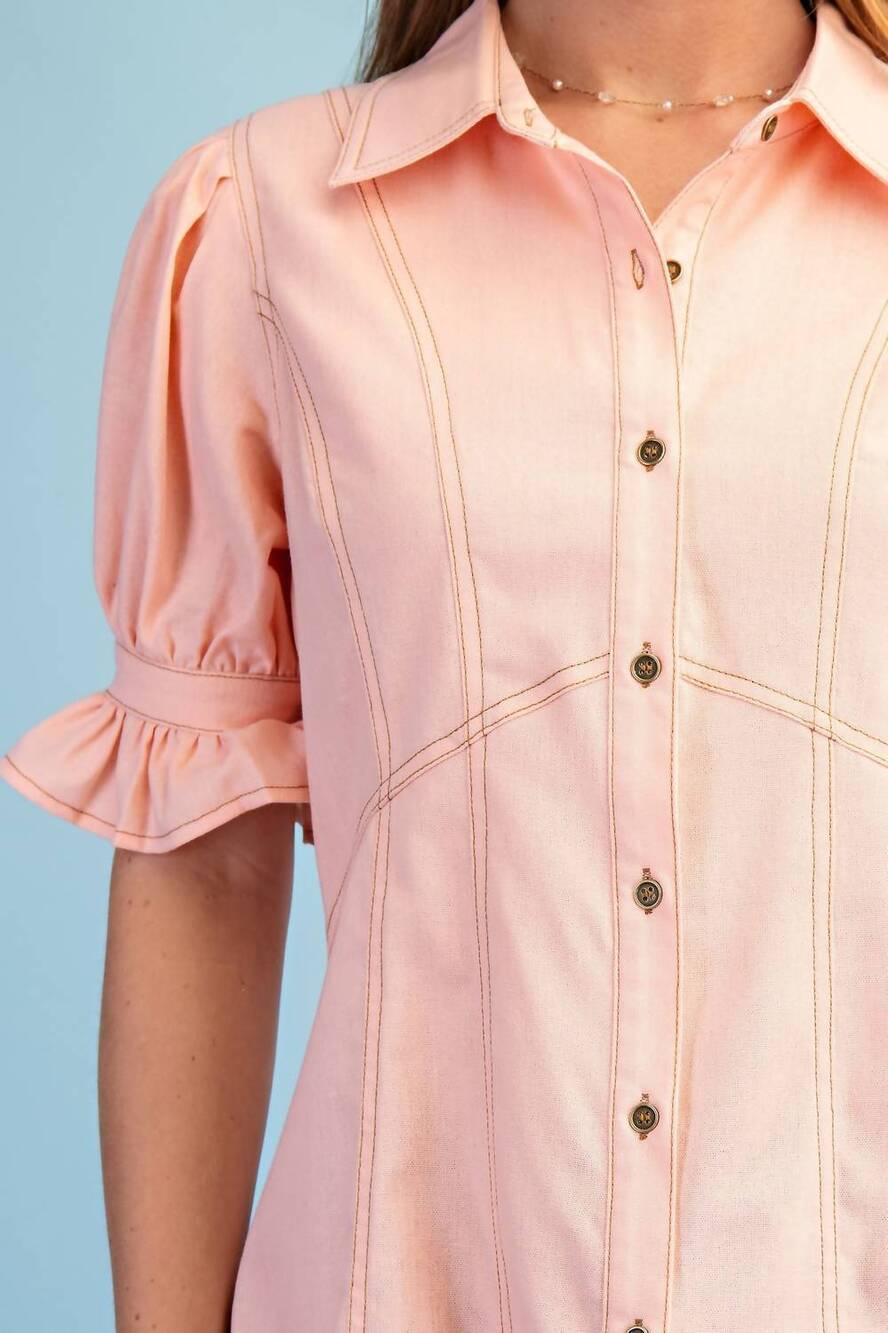 NEW GIGIO linen button down top in pink - Picture 4 of 5